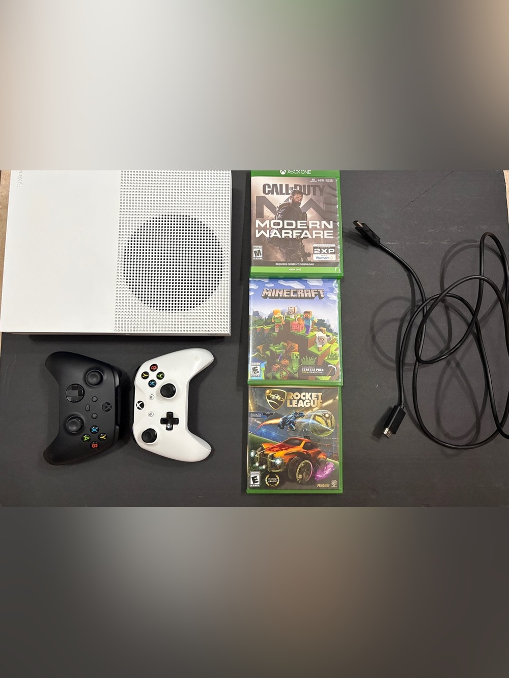 Xbox One S White Console Bundle with Black & White Controllers and 3 Games